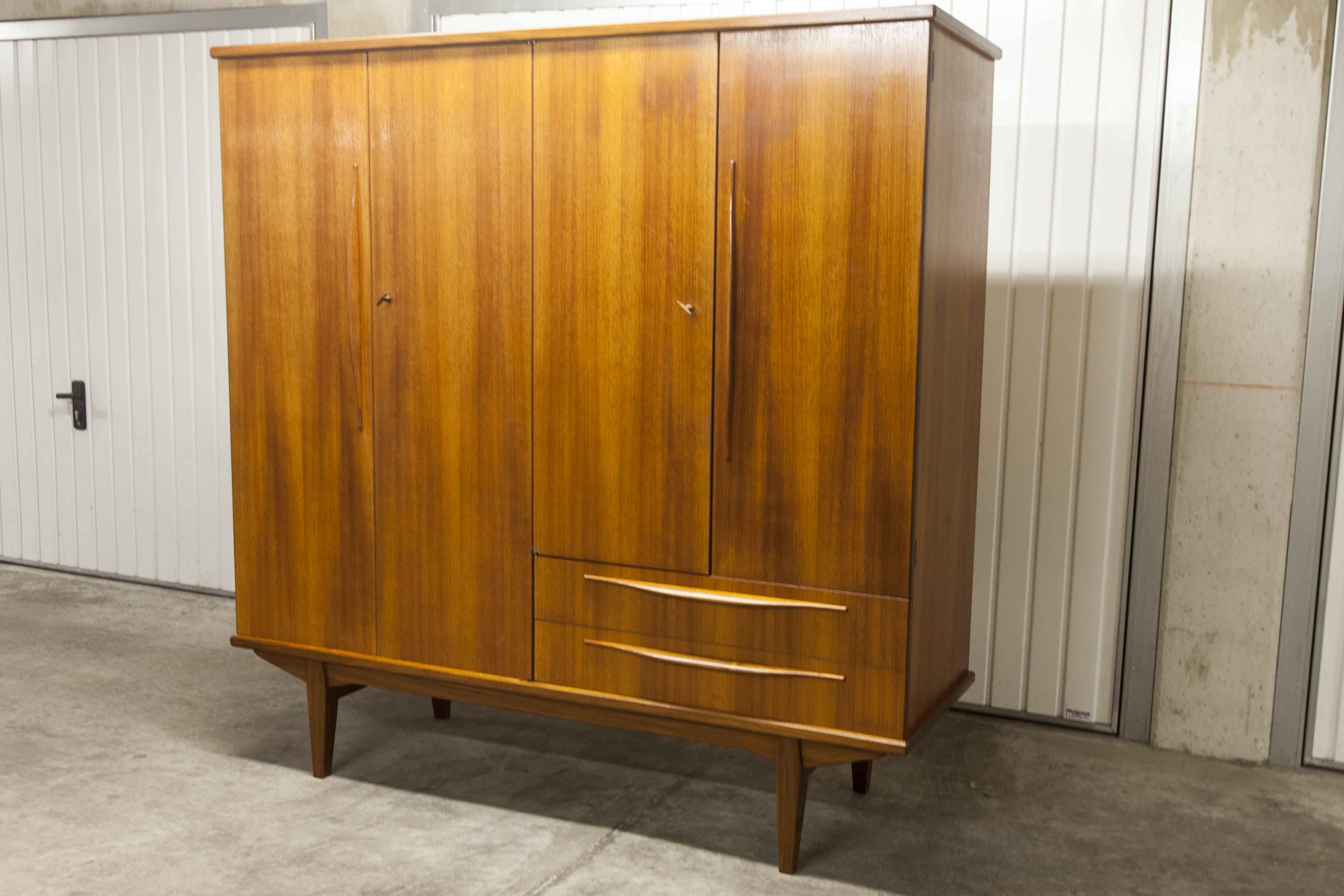 Scandinavian teak cabinet 4 doors 2+1 drawers wardrobe 1960