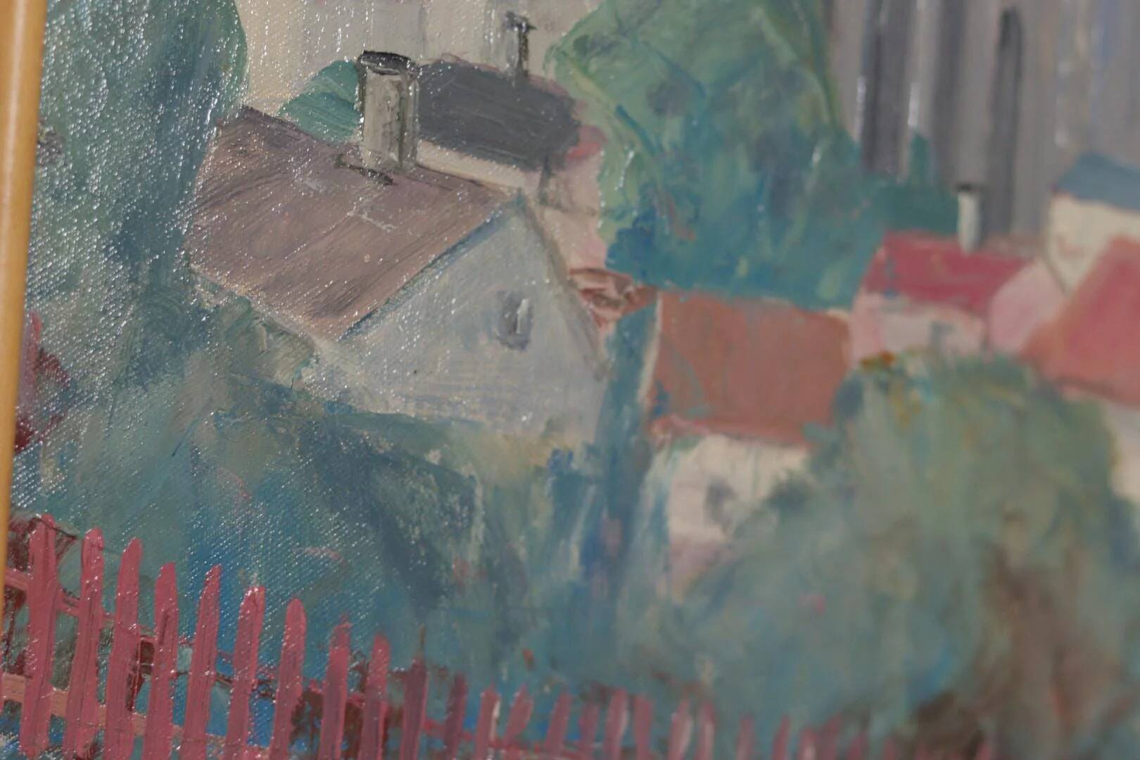 Original Swedish Oil on Panel – “Village Scene” by E. R. Olsson