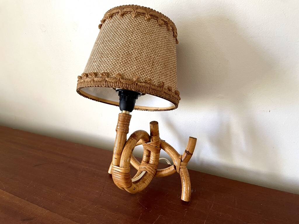 Rattan wall light by Louis Sognot 1960