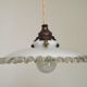 Vintage French Art Deco Opaline Glass Pendant Light Clear Frilled Edge