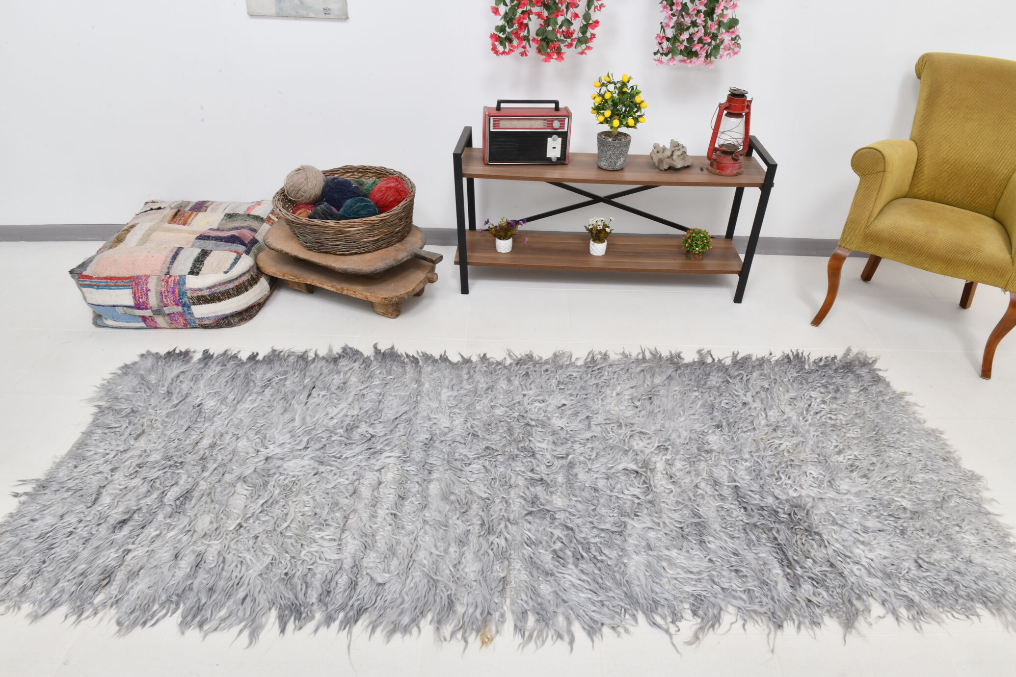 Wool gray turkish runner rug 262x96cm