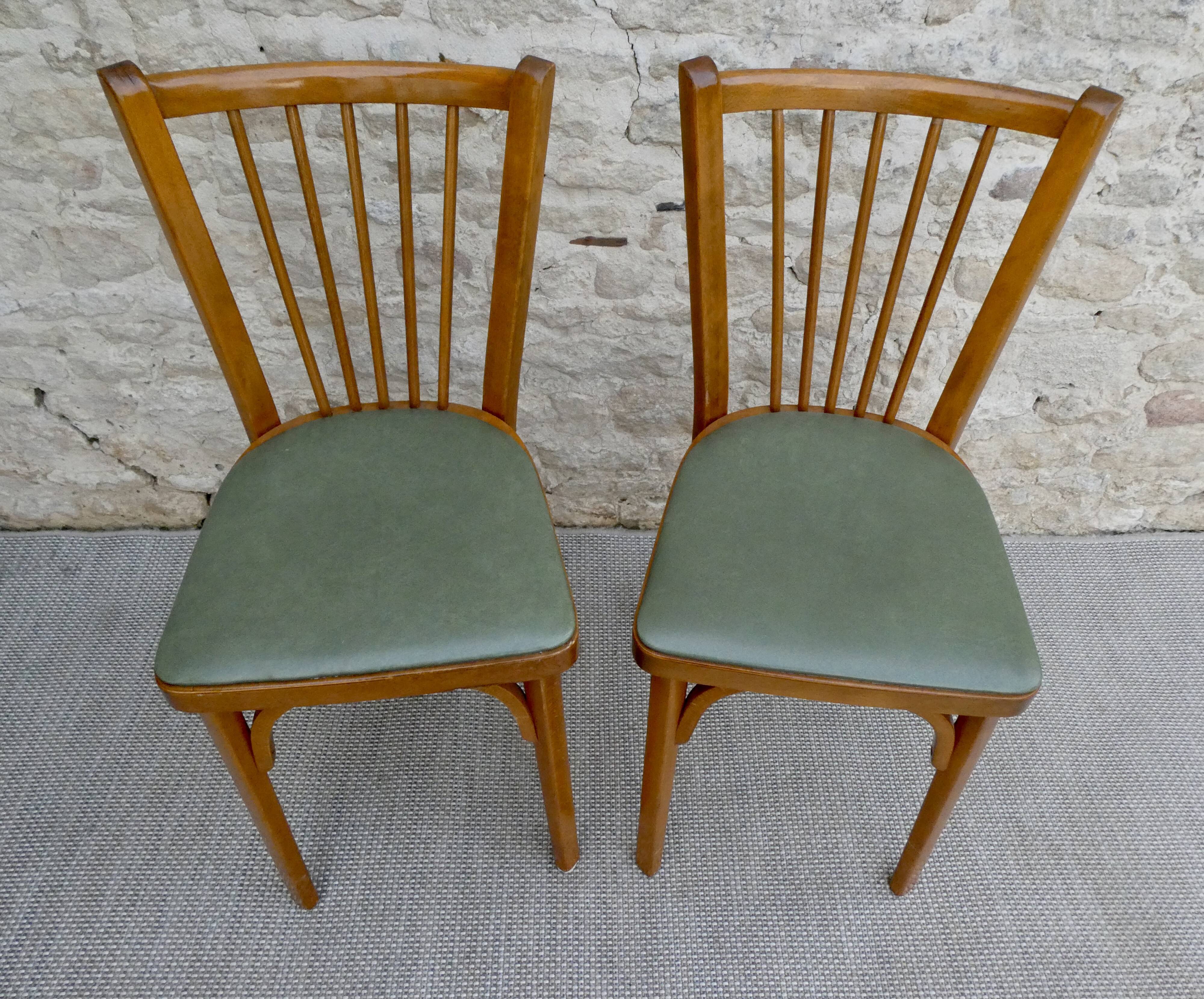 Pair of bistro chairs Baumann, wood and skai khaki