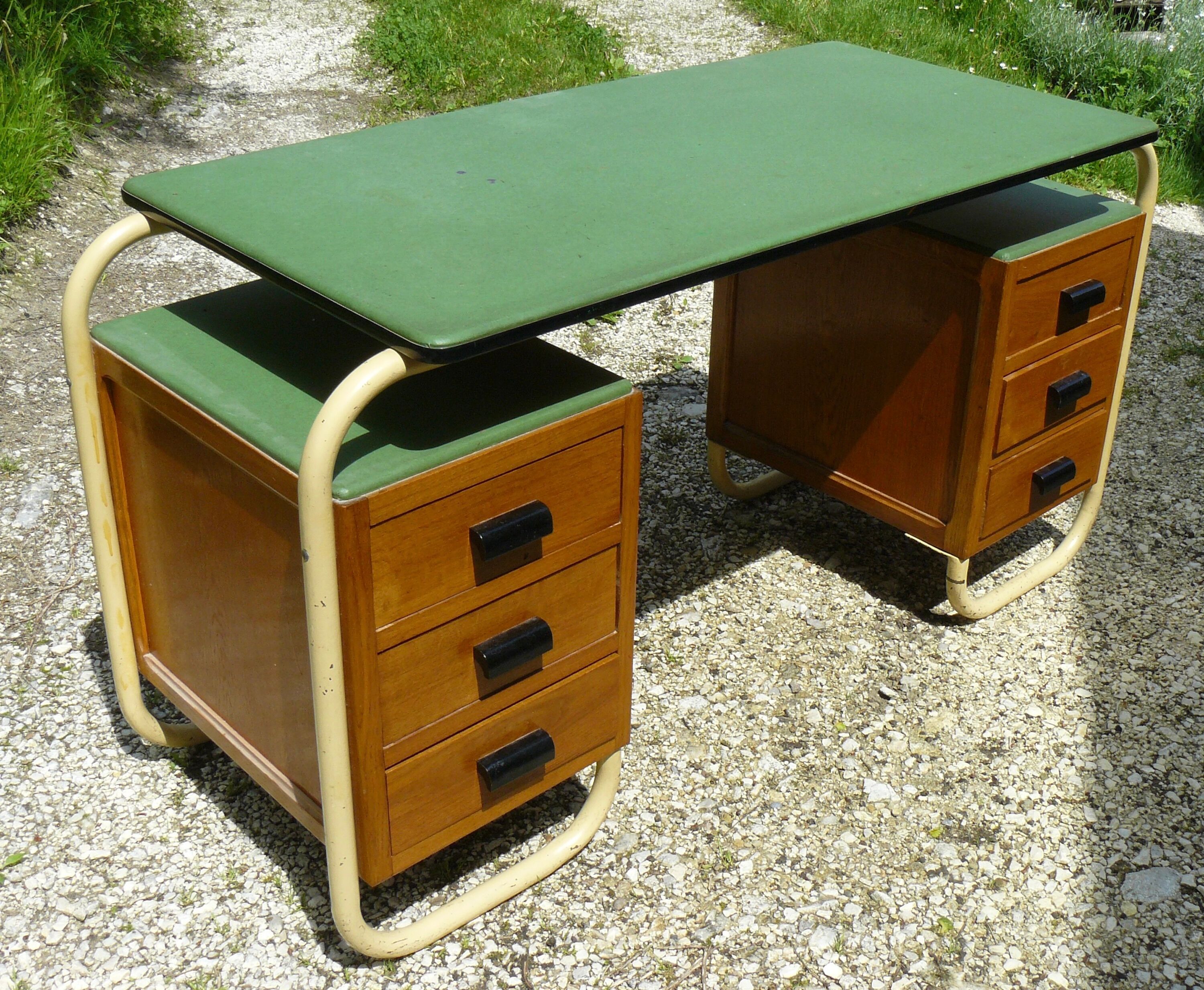 Bauhaus tubular desk with 6 drawers vintage 1950