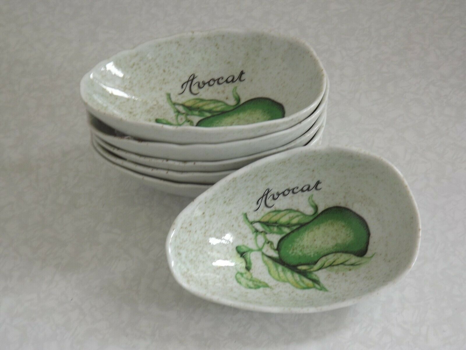 Set of 6 French Vintage Decorated Avocado Serving Dishes By Carte Blanche
