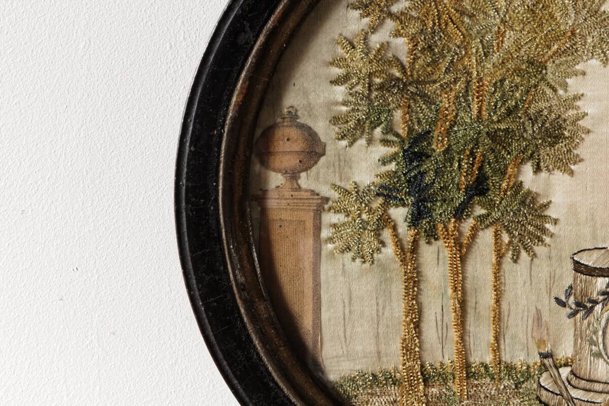 Pair of embroidered silks, needle painting, circa 1800