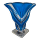 Vase en verre bleu cobalt et transparent – Forme de fleur – 19 x 18 cm