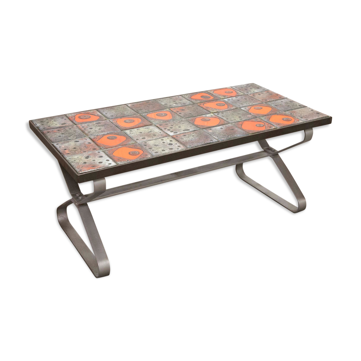 Seventies iron and ceramic coffee table