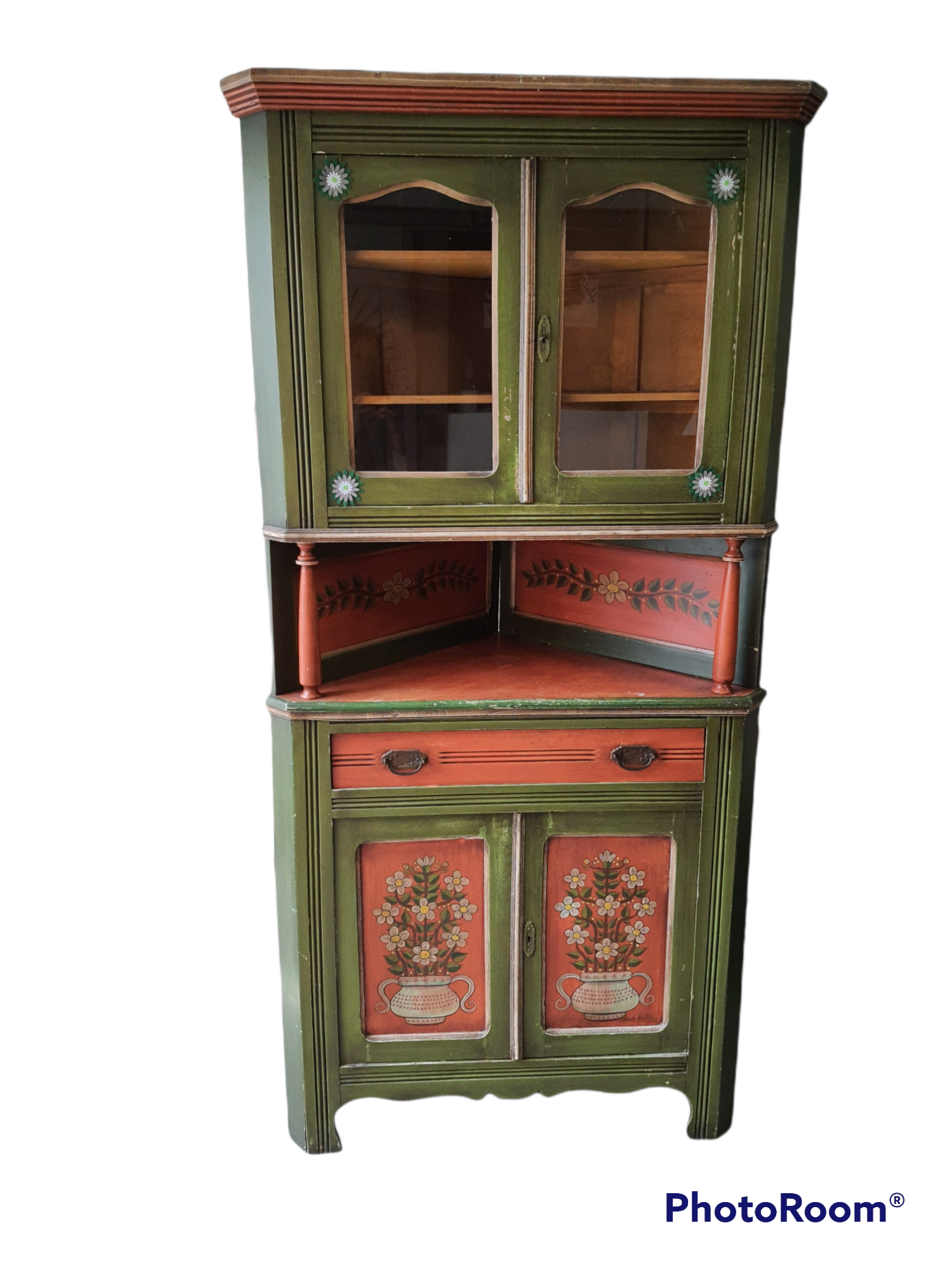 Hand-painted and signed notched cabinet