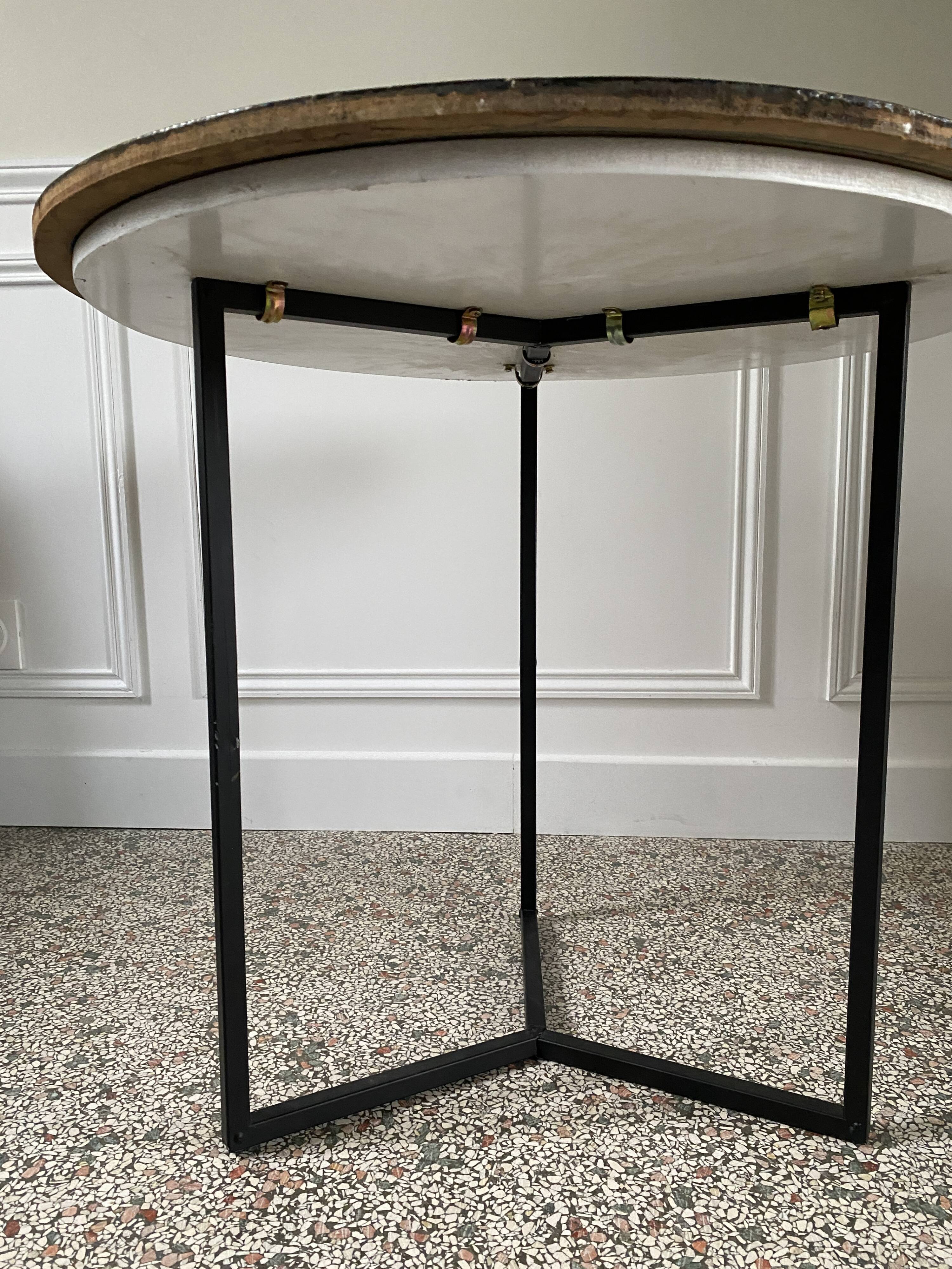 Side table, pedestal living room table, end table, round tray vintage Chinese decor