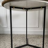 Side table, pedestal living room table, end table, round tray vintage Chinese decor