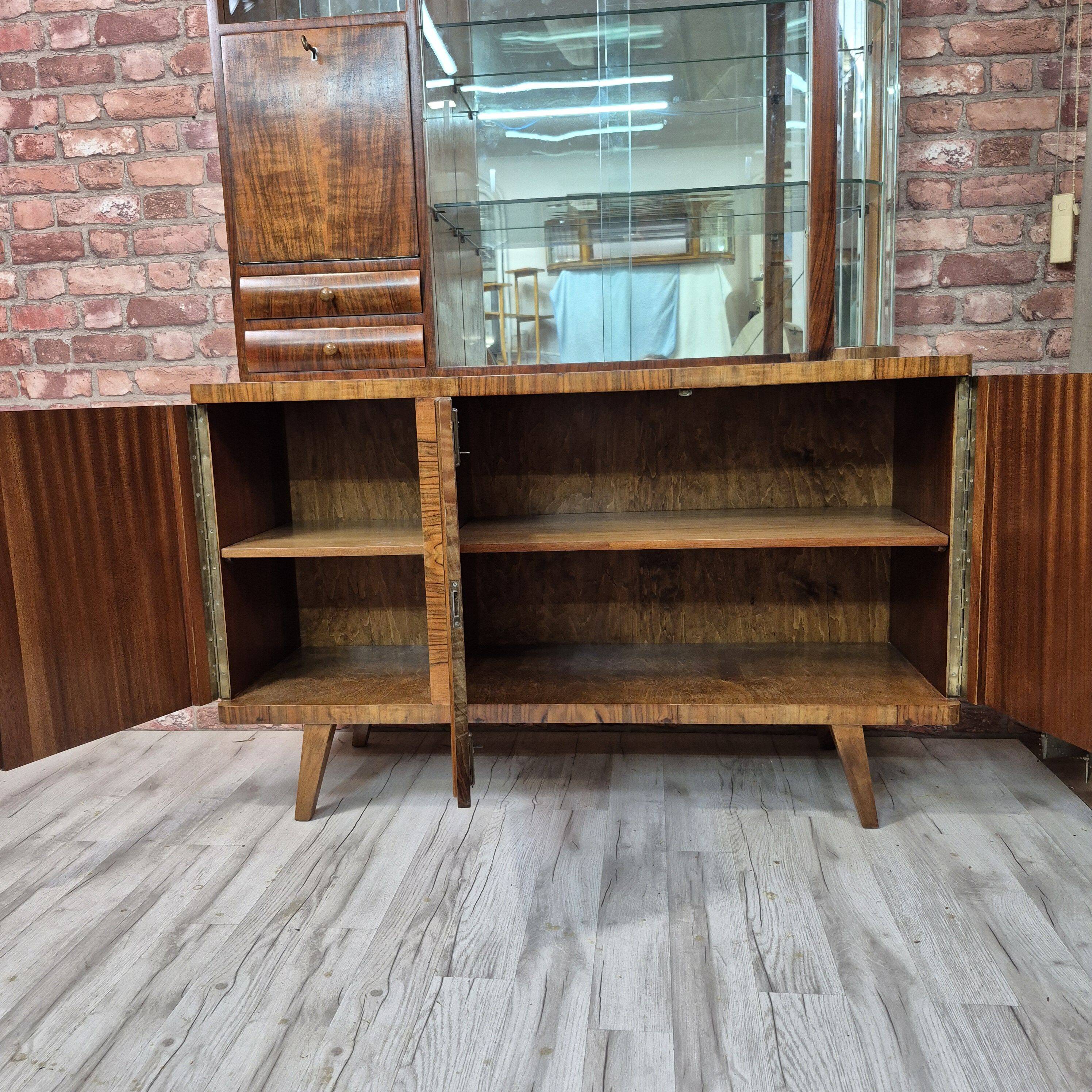 Highboard with crystal glass panels – unique, after renovation