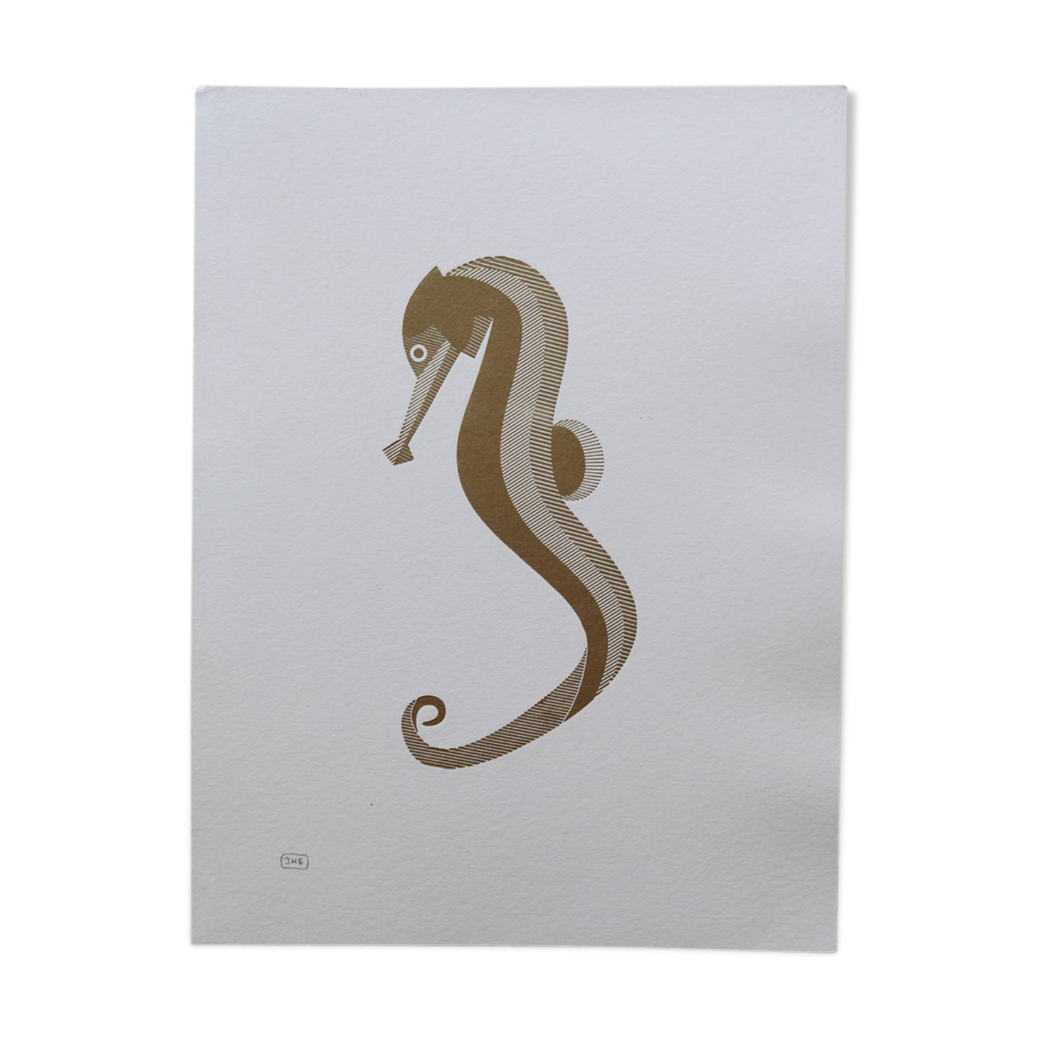 Engraving 1 bronze color dark gold seahorse