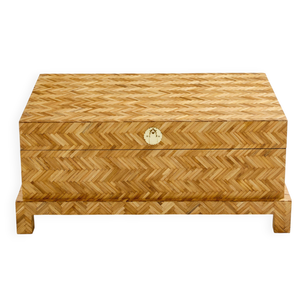 Coffre en marqueterie de bambou et laiton Galerie Maison & Jardin 1970