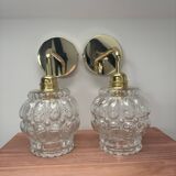 Pair of vintage glass gold wall sconces
