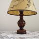 French Mid Century Round Turned Wood Grooved Table Lamp Map Detail Shade