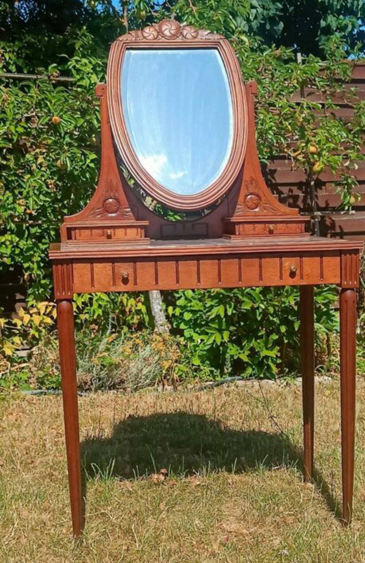 Art Deco dressing table in oak and red marble, 1920s-30s.