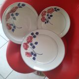 3 round dishes, hand-painted, hbcm, red décor
