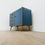 Buffet commode vintage en bois & bleu
