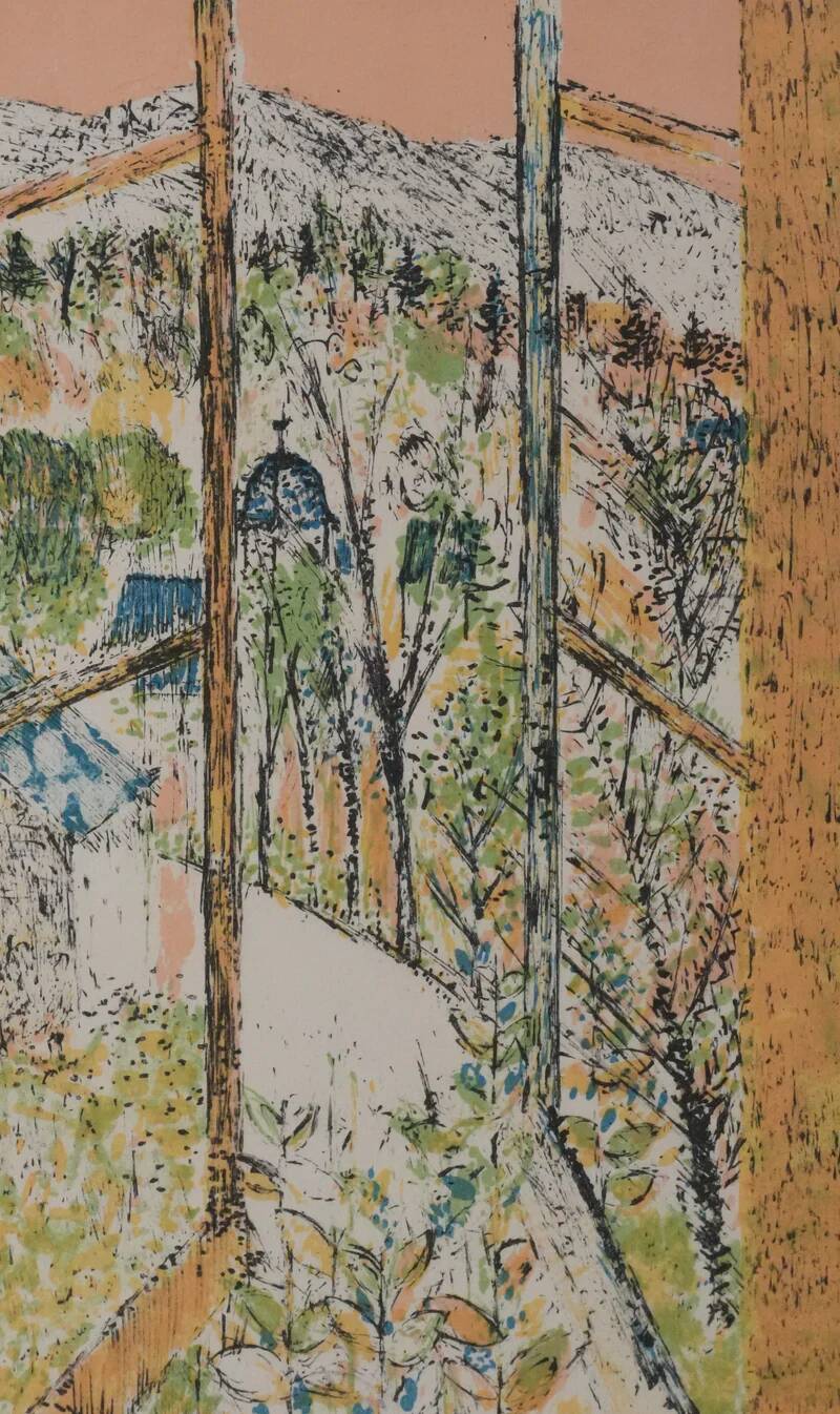 Guy BARDONE: Window open to the garden, signed original lithograph.