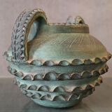 Terracotta vase with ceramic bronze green patina vase