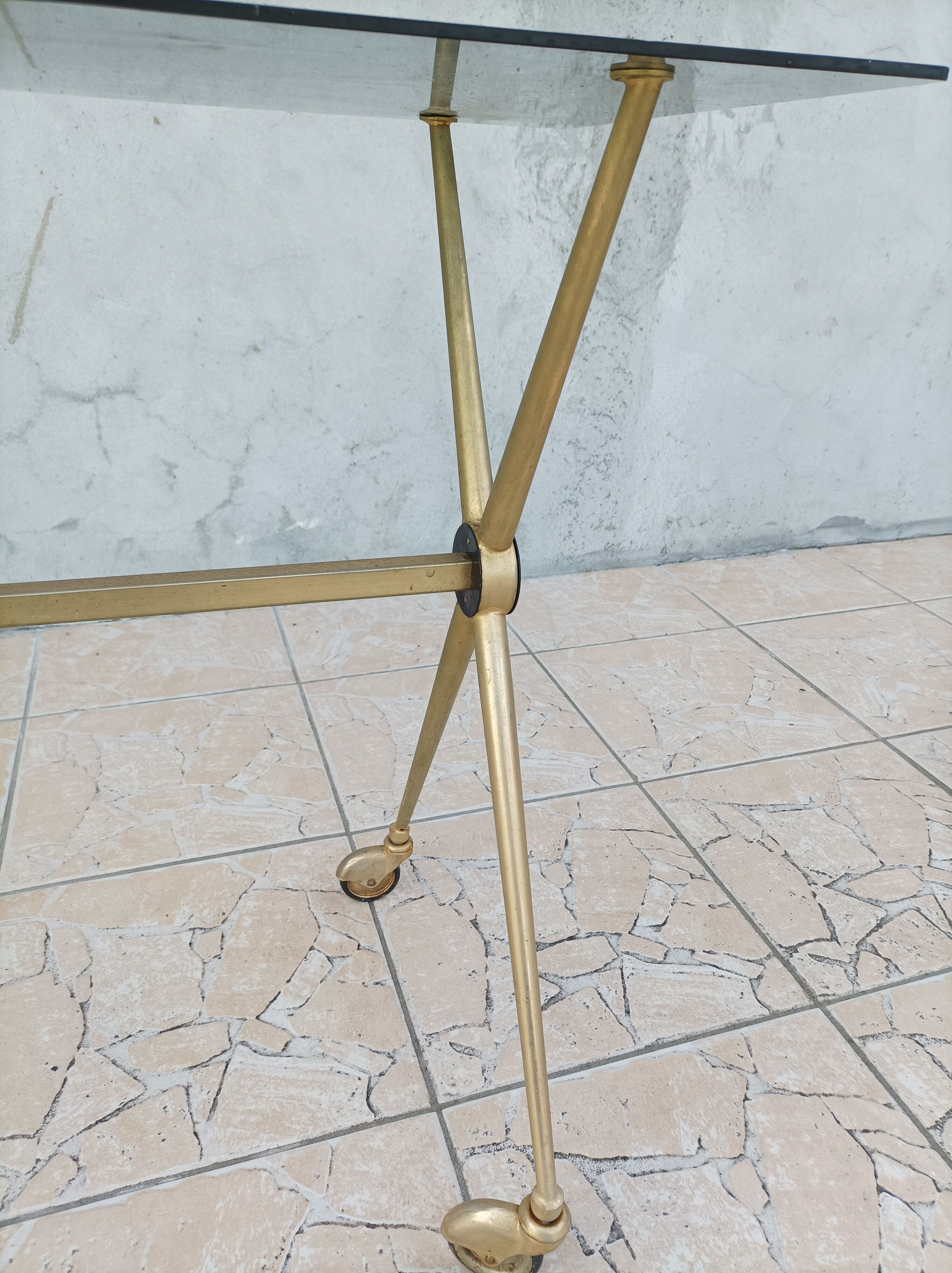 Vintage serving tray in brass and smoked glass 1960