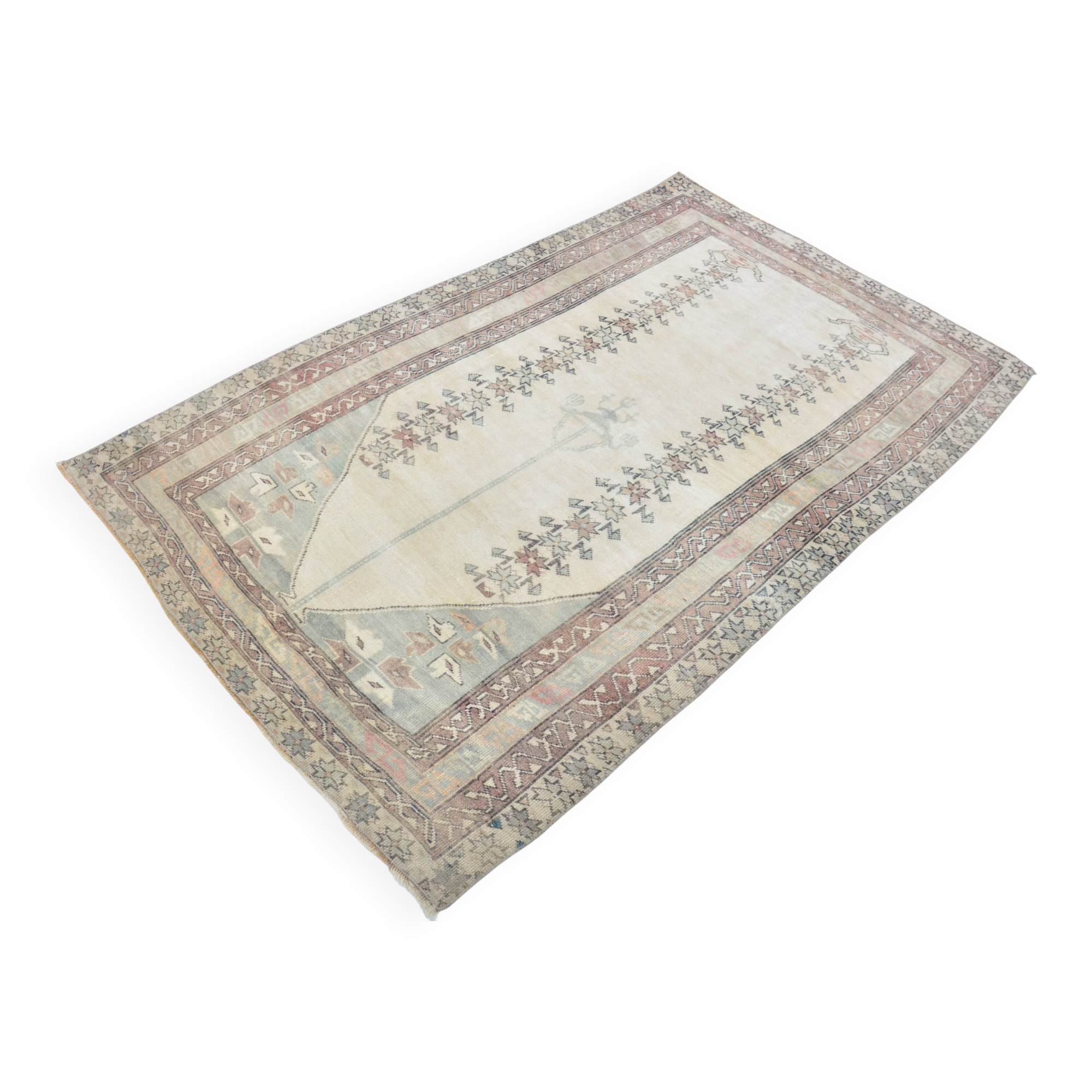 Tapis turc à motifs floraux beiges Oushak, référence 3085