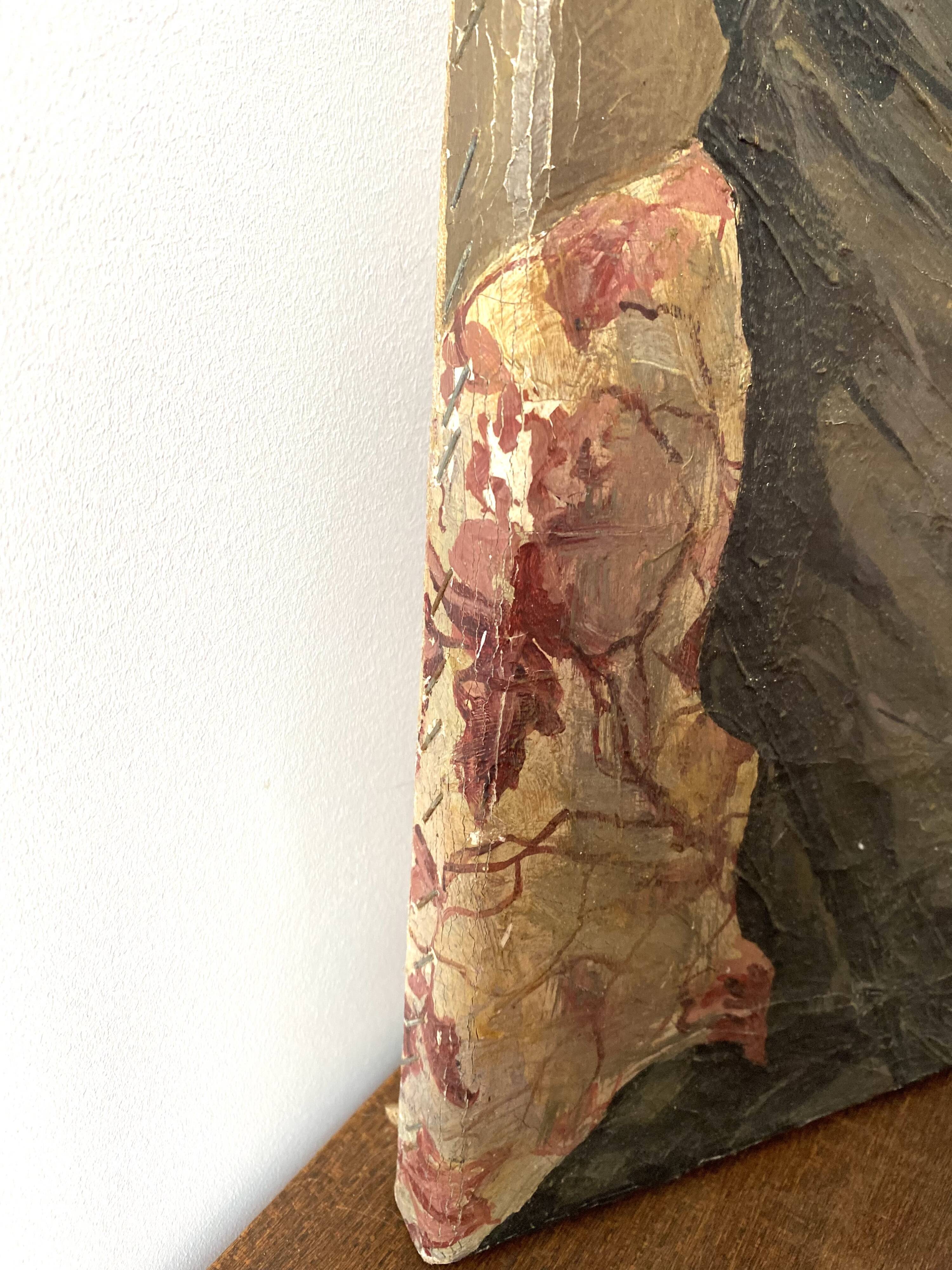 Oil portrait on canvas of an elegant vintage woman 50s