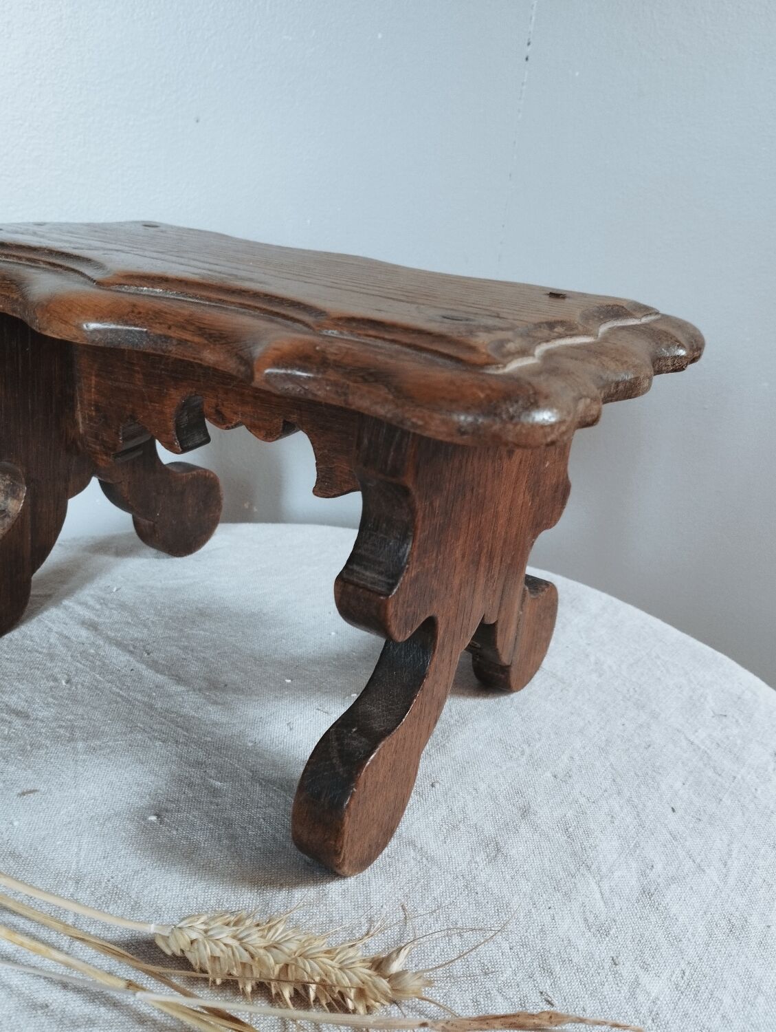 Wooden footrest stool, folk art craft