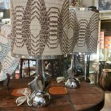 Pair of 1970 lamps, silvered bronze, kinetic lampshade.