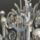 Chrome Metal Design with Swirls and Optical Glass Lenses. Tra