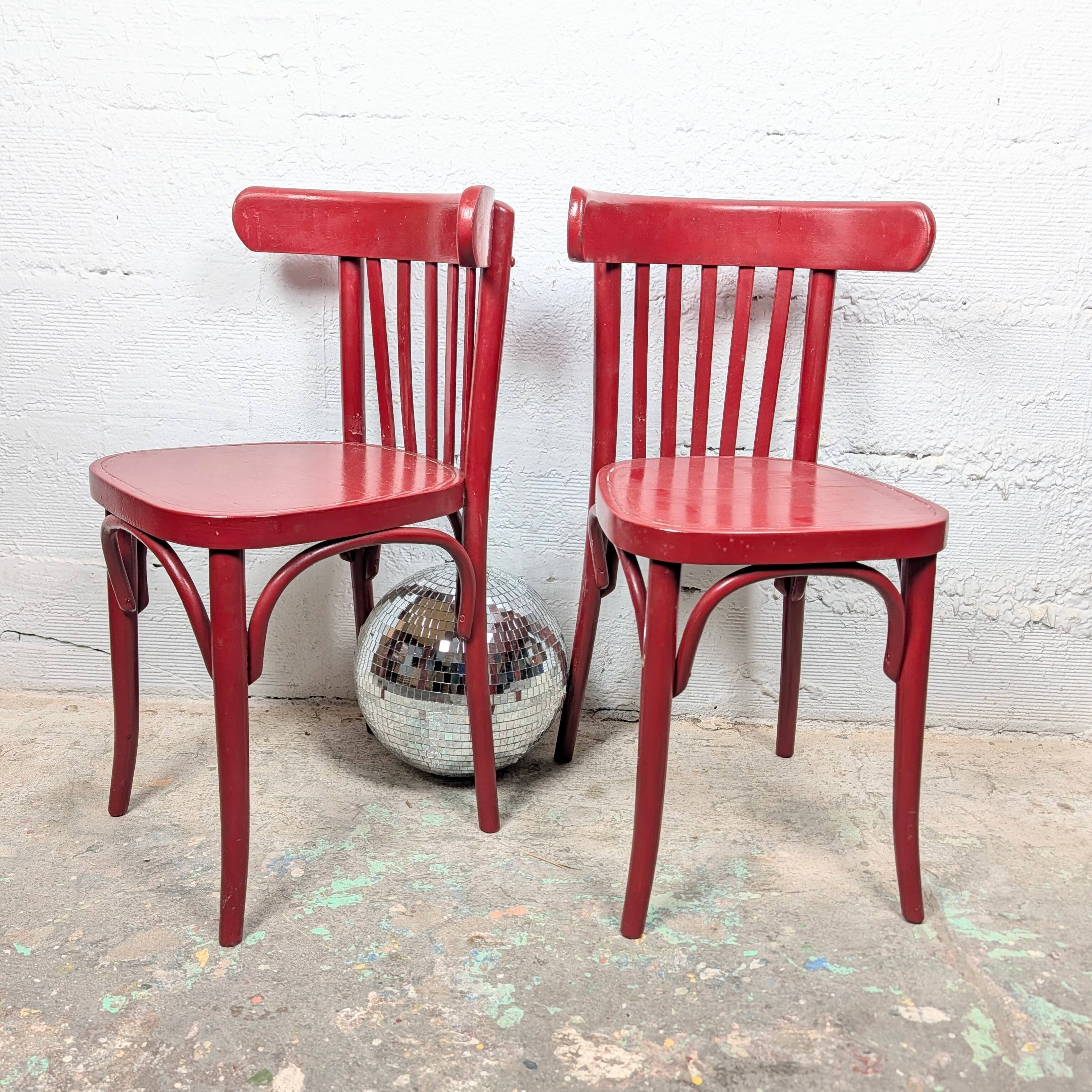Pair of curved wooden bistro chairs