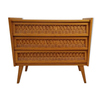 Chest of drawers feet compass wood and rattan