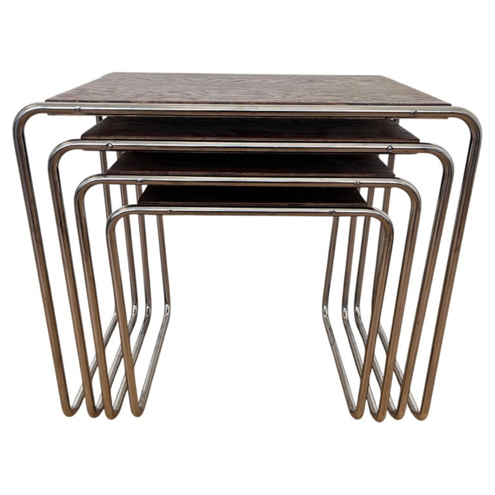 Rare Bauhaus chrome Nesting Tables B9, Marcel Breuer-Thonet License Mucke M