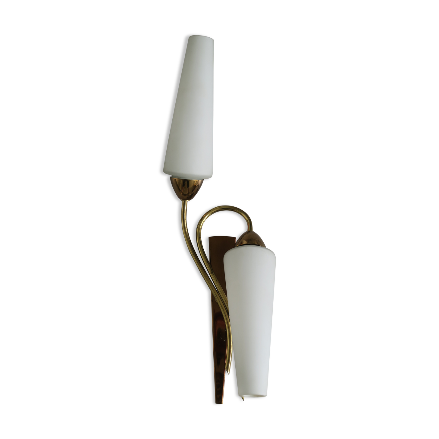 Wall lamp double opaline glass and brass 2 tones