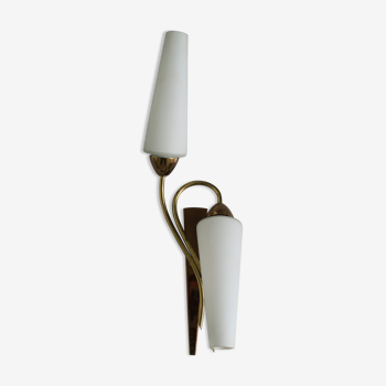 Wall lamp double opaline glass and brass 2 tones