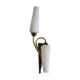 Wall lamp double opaline glass and brass 2 tones
