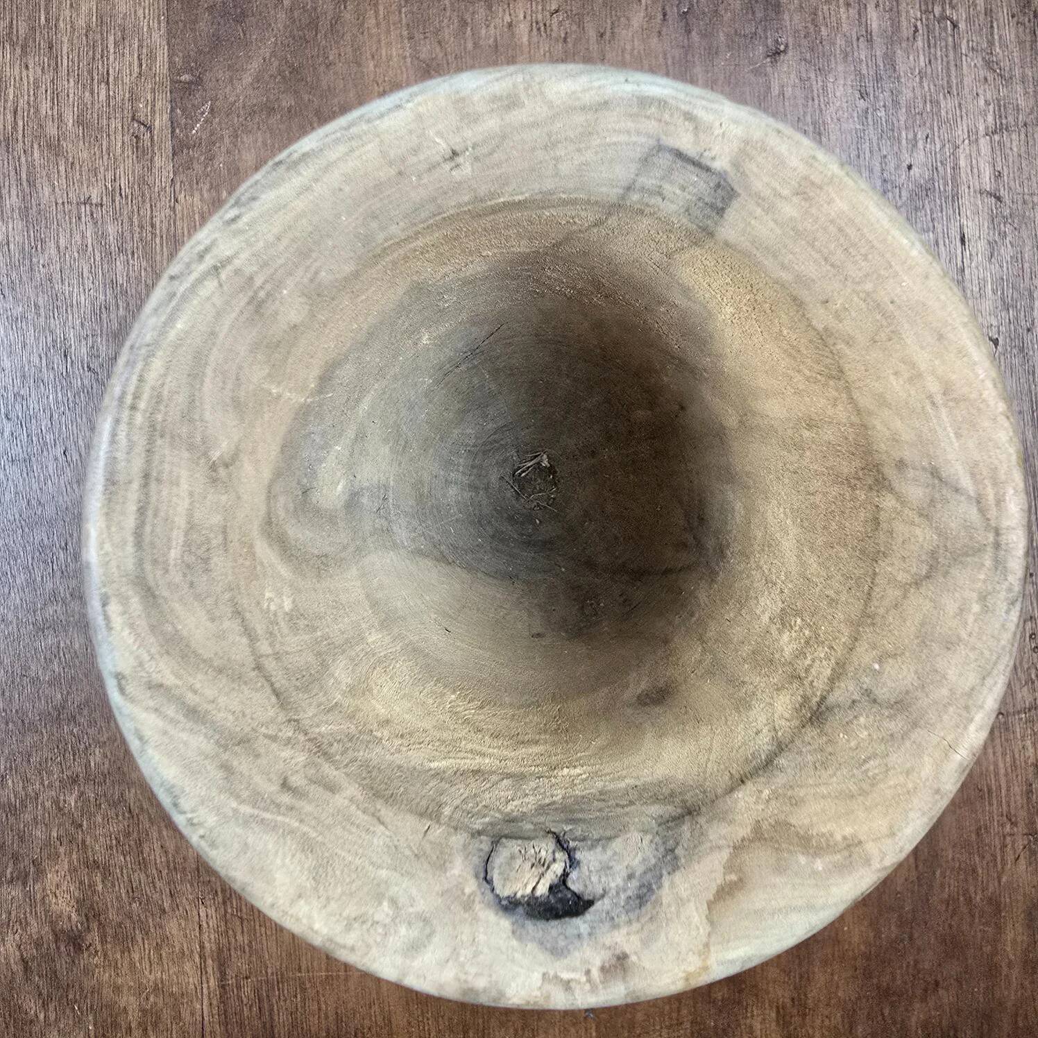 Ancient turned wooden vase, olive or fruitwood.