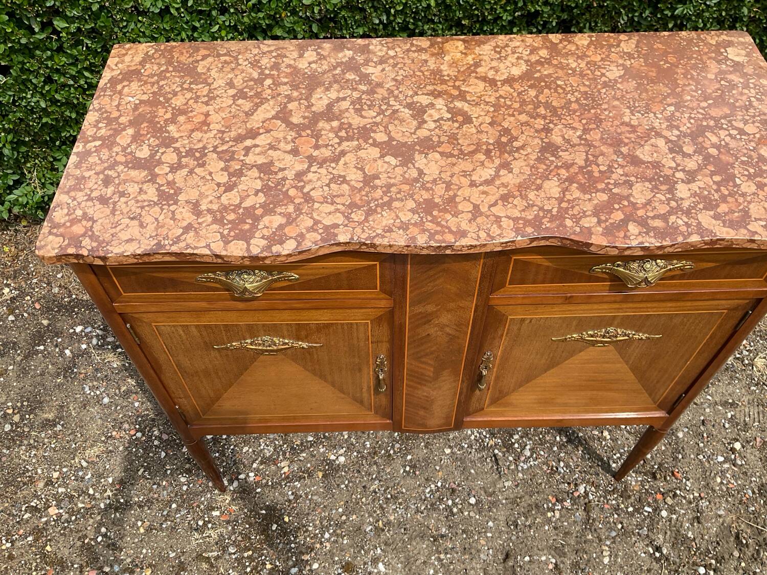 Marquetry and marble sideboard