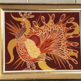 Framed peacock tapestry 75 x 61cm
