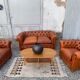 Salon canape and 2 chesterfield armchairs in vintage cognac leather from the 1970s