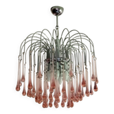 Paolo Venini: Cascade chandelier with pink Murano glass drops.