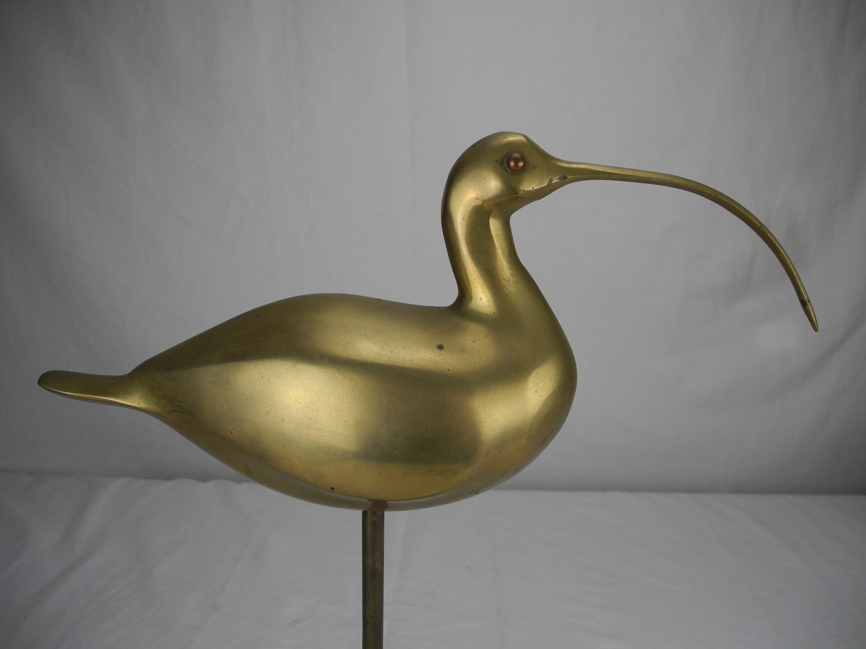 Old statuette bird brass deco vintage brass bird statue curlew