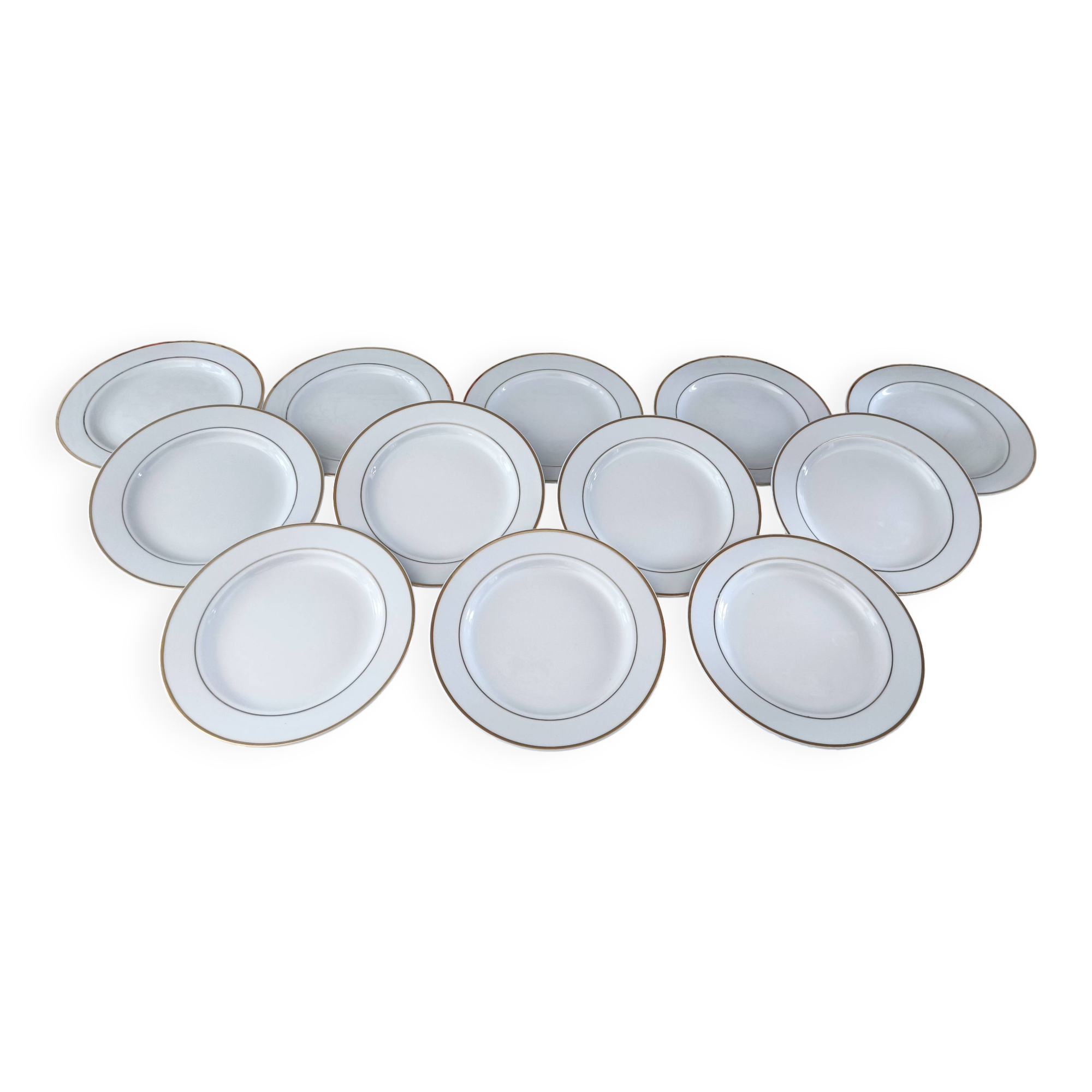 Lot de 12 assiettes dessert en porcelaine double liseré doré Ligne Hôtesse