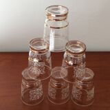Set of 6 glasses decorations in relief arabesques white edges gilded - vintage