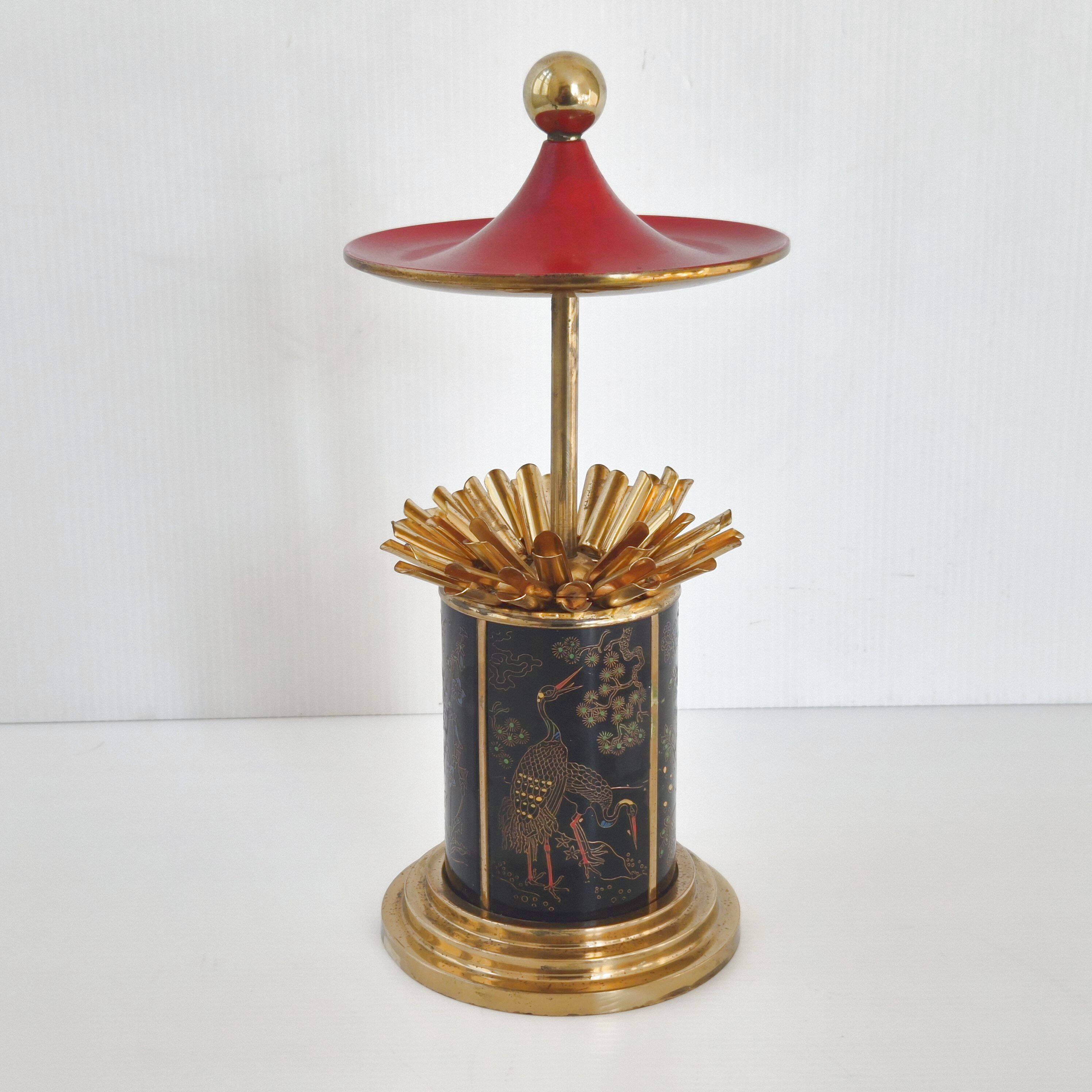 VINTAGE 1950 CIGARETTE DISPENSER PAGODA METAL & BRASS CIGARETTE HOLDER