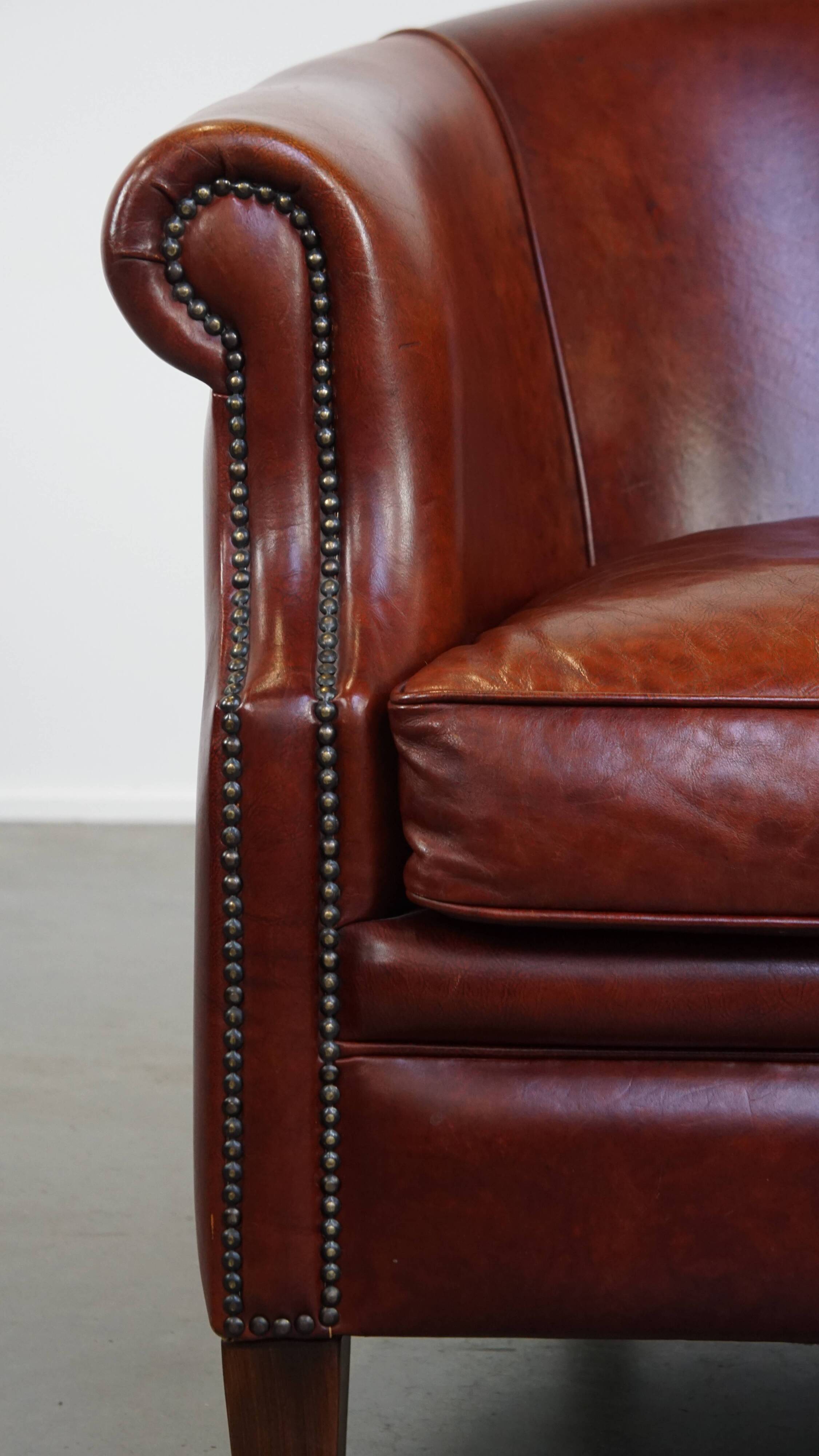 Cognac-Colored Cowhide Leather Club Chair in English Style
