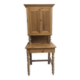 Former campaign secretary's desk in solid pine with a high cupboard.