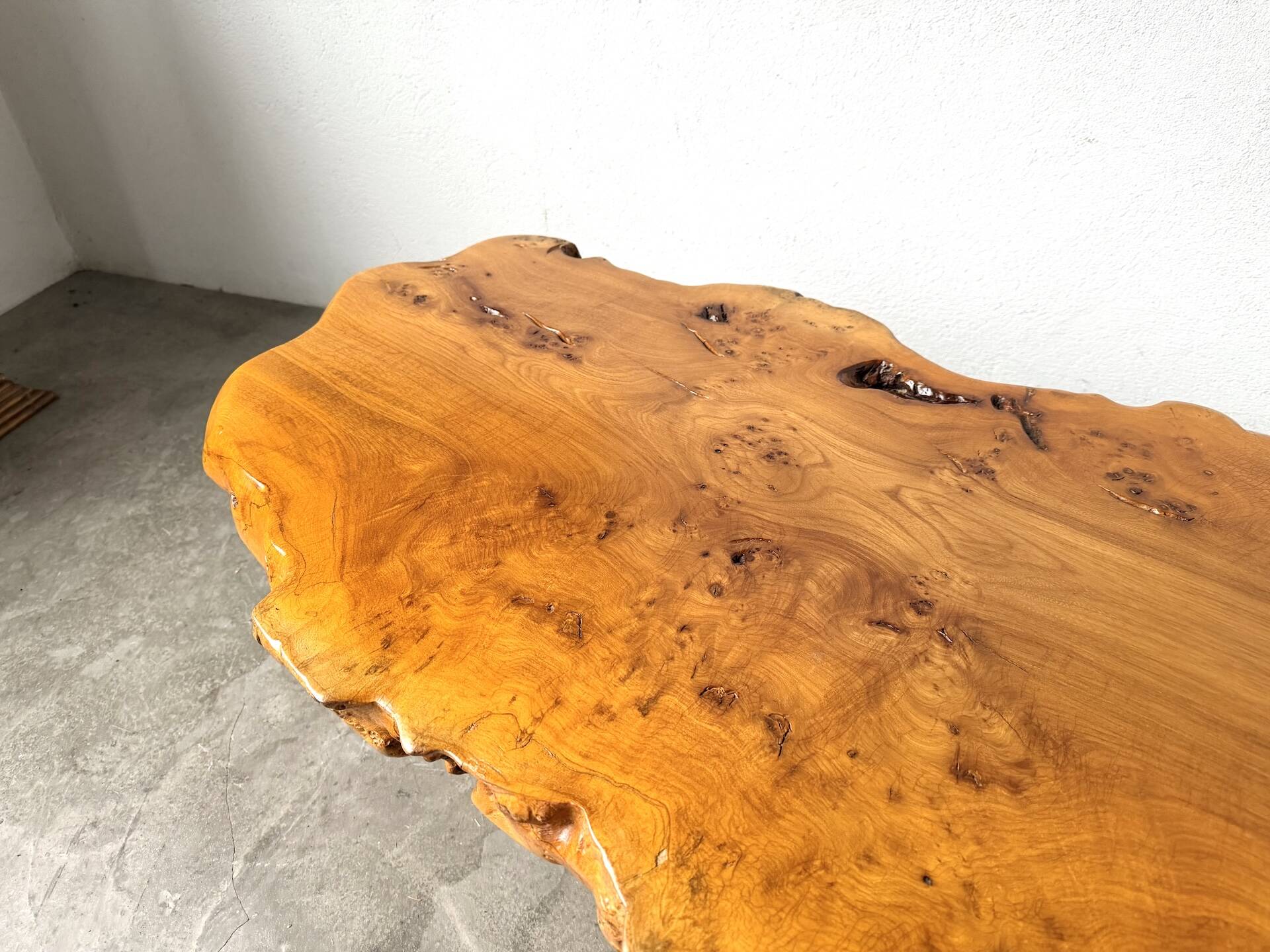"Free-form" coffee table in solid elm.