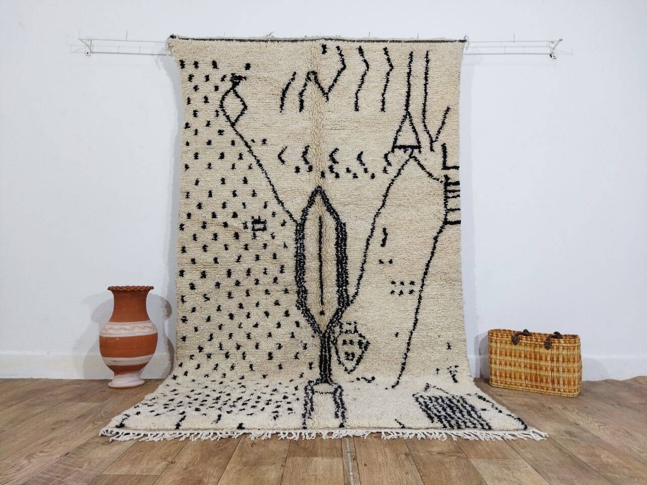 Handmade wool Berber rug 245 x 148 cm