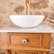 Small antique oak washstand with turned columns and white marble – Henri II style / late 19th century